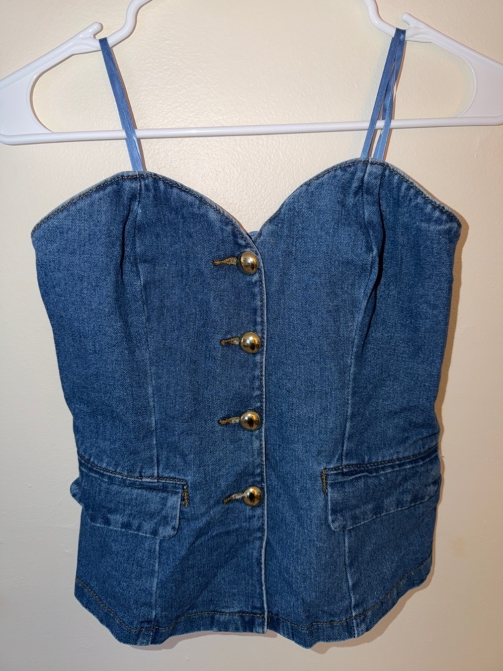 Sincerely Jules Blue Denim Button-Front Bustier Tank